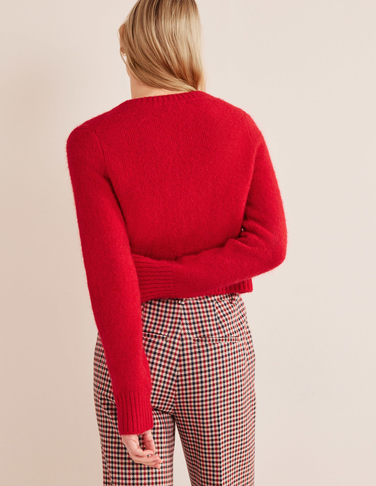 Kurz geschnittener Pullover mit V-Ausschnitt-Purpurrot-3