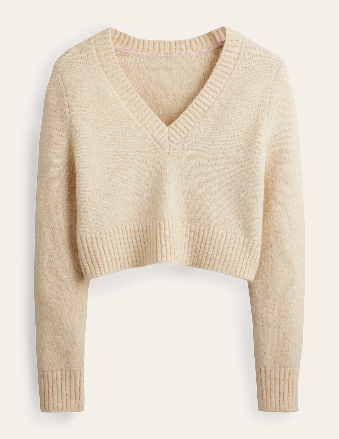 Kurz geschnittener Pullover mit V-Ausschnitt-Seilbraun