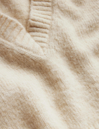 Kurz geschnittener Pullover mit V-Ausschnitt-Seilbraun-7