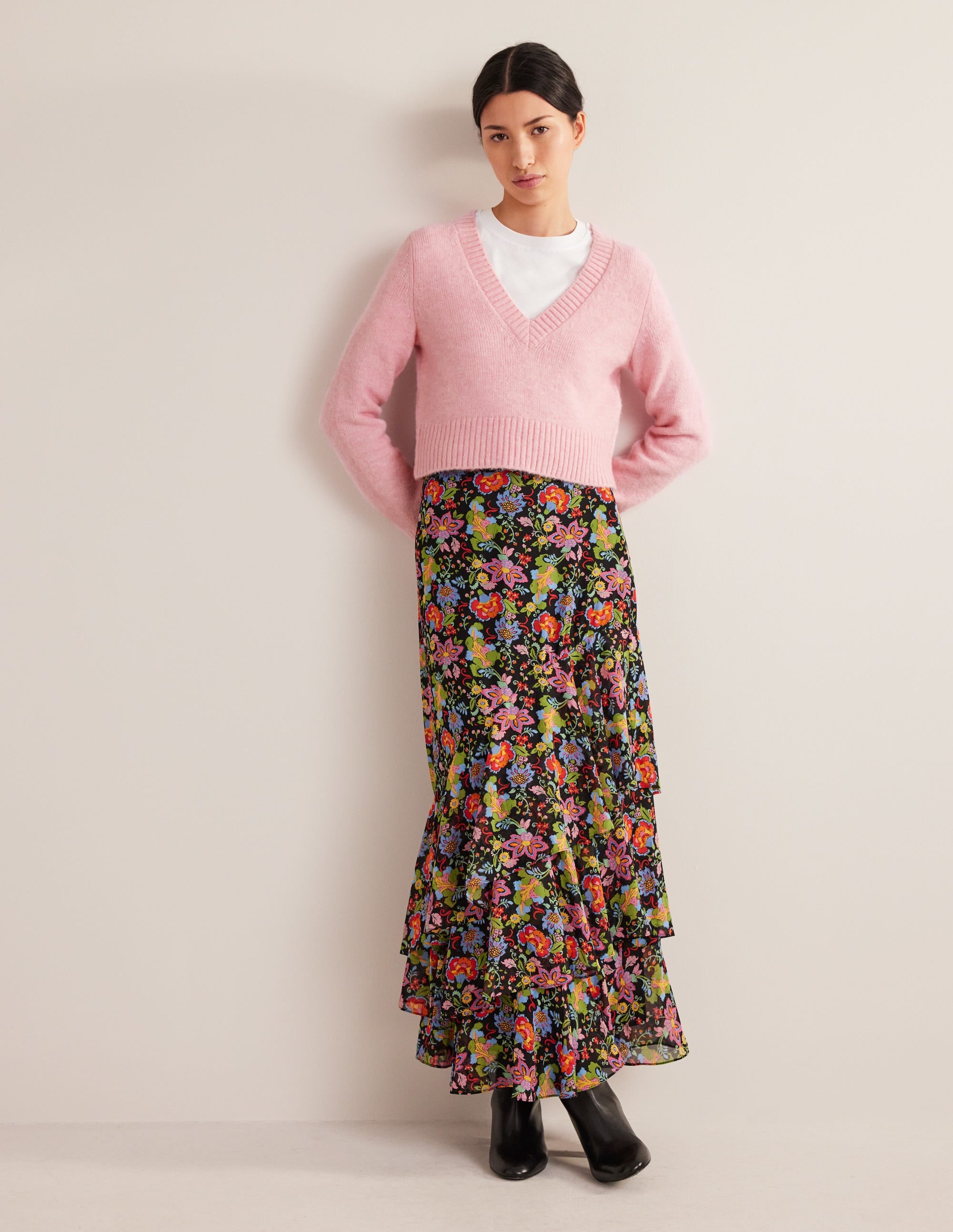 Kurz geschnittener Pullover mit V-Ausschnitt-Cameo-Rosa - Image 5