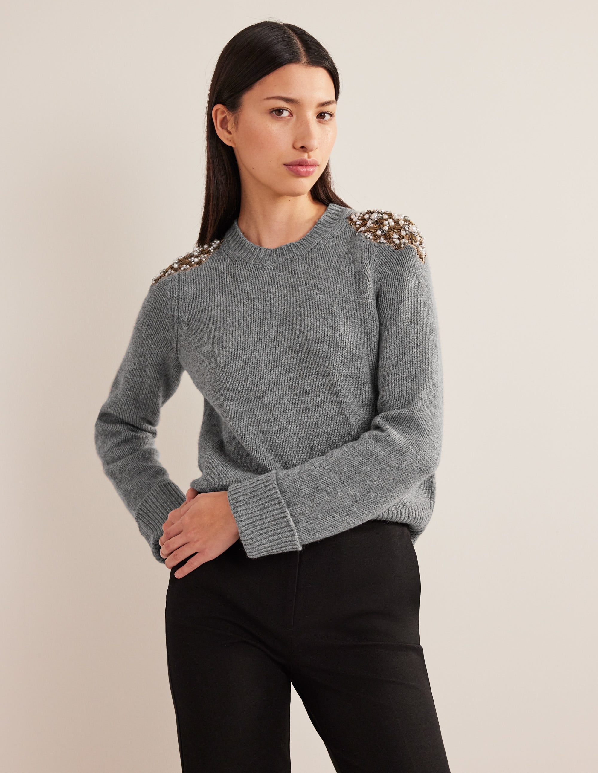 Pull ornementé-Ornement gris chiné - Image 1