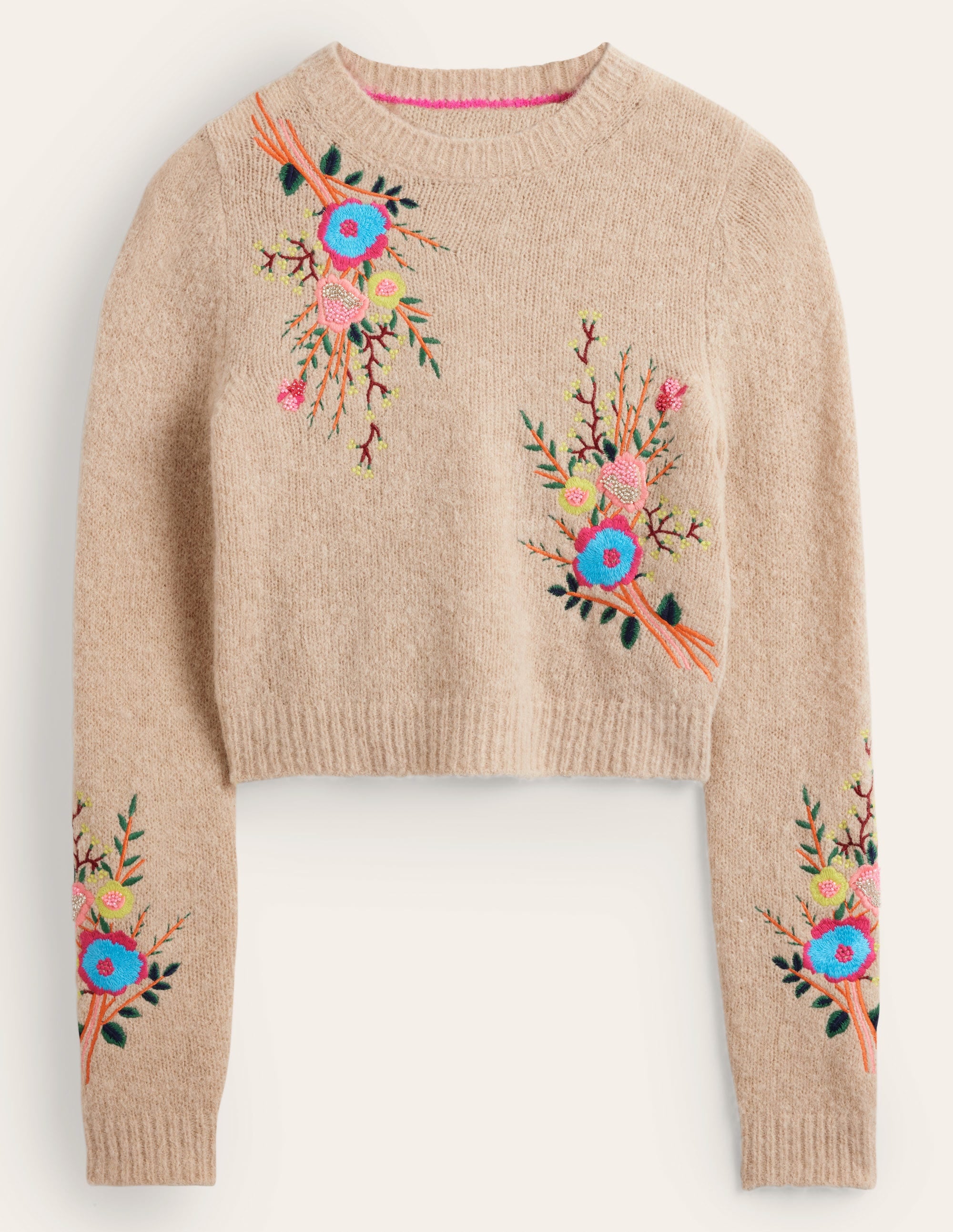 Pullover mit Blumenstickerei-Mausbraun Melange, Blumenmuster - Image 6