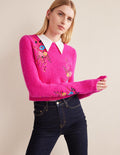 Pullover mit Blumenstickerei-Knallpink, Blumenmuster