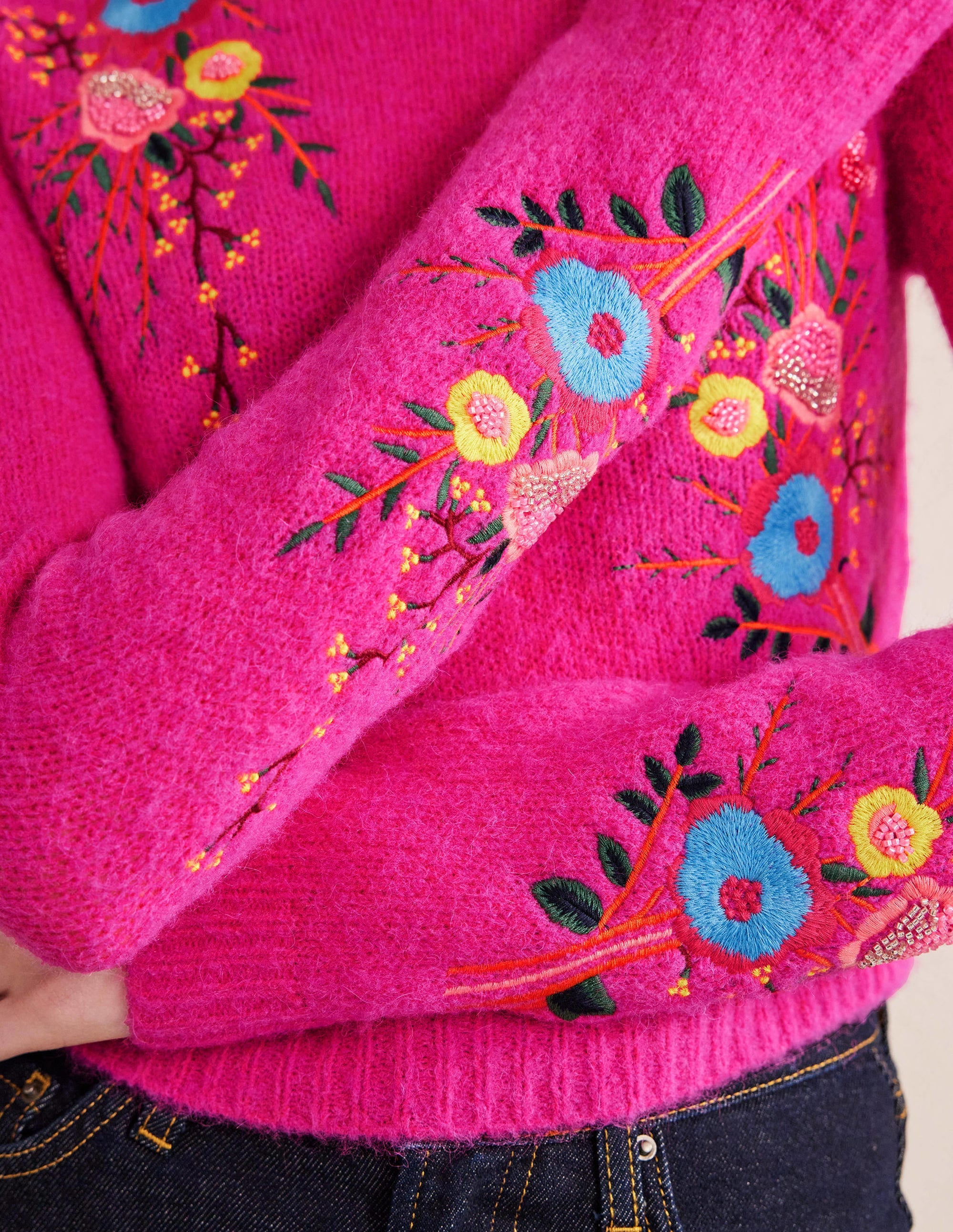 Pullover mit Blumenstickerei-Knallpink, Blumenmuster - Image 2