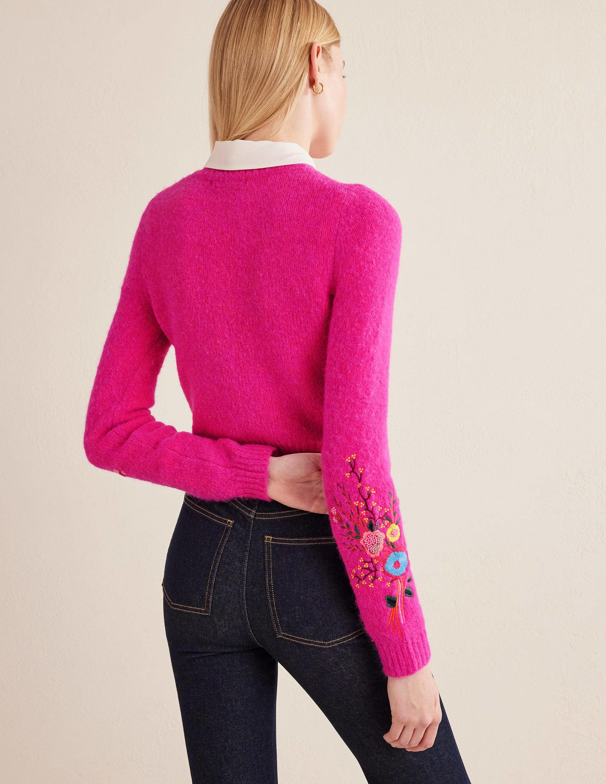 Pullover mit Blumenstickerei-Knallpink, Blumenmuster-3