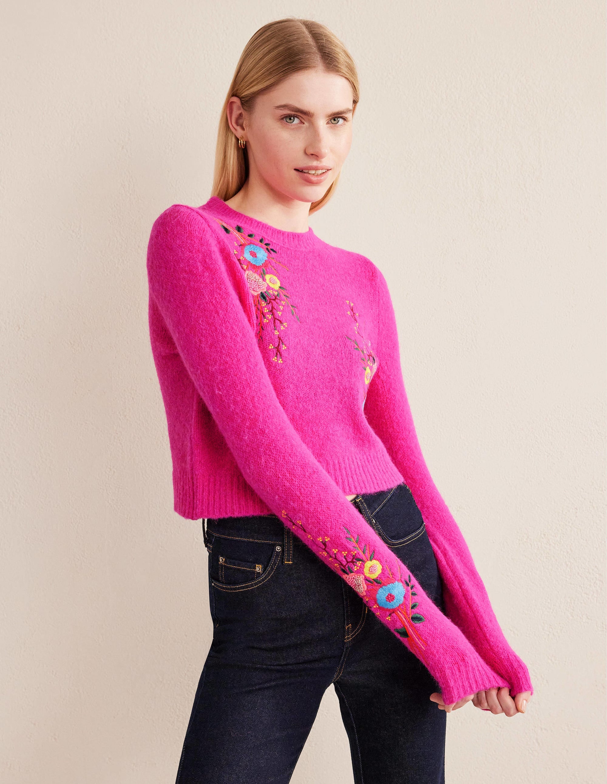 Pullover mit Blumenstickerei-Knallpink, Blumenmuster - Image 4