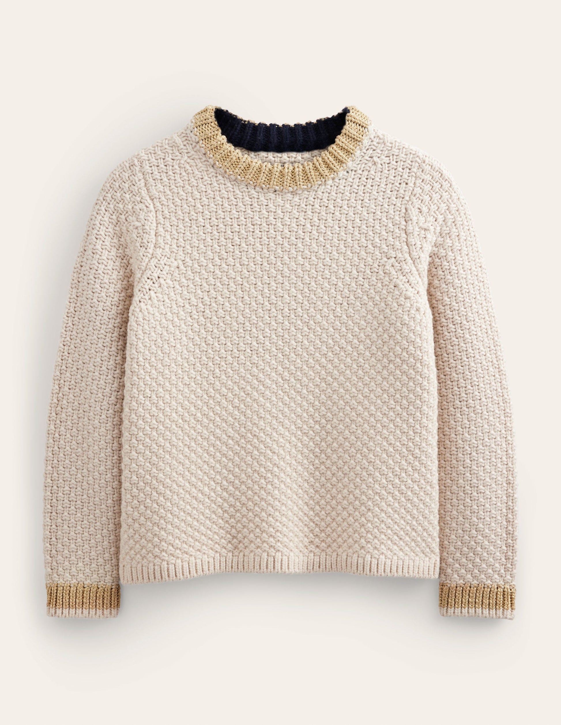 Strukturierter Grobstrickpullover-Lammfell, Gold-5