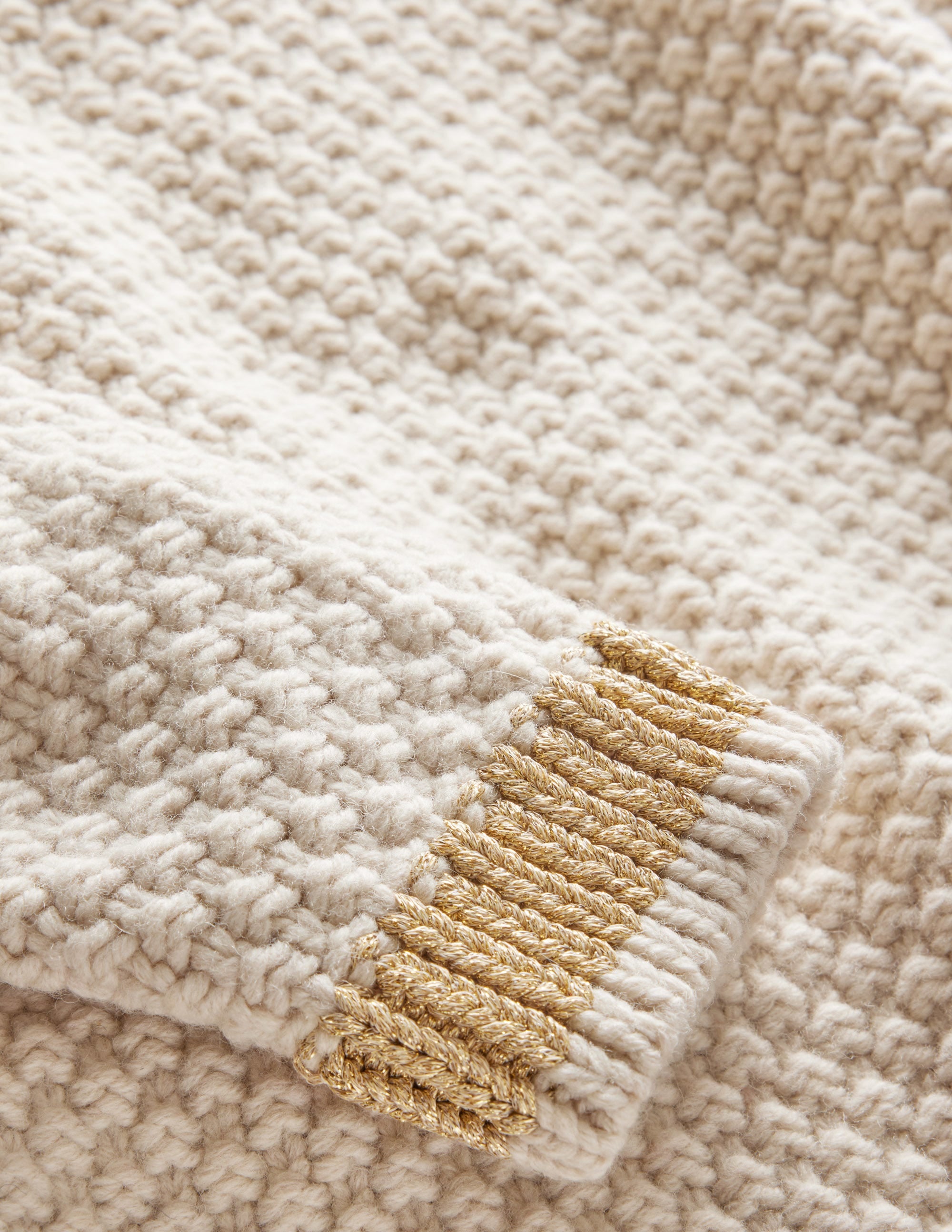 Strukturierter Grobstrickpullover-Lammfell, Gold - Image 6