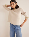 Strukturierter Grobstrickpullover-Lammfell, Gold