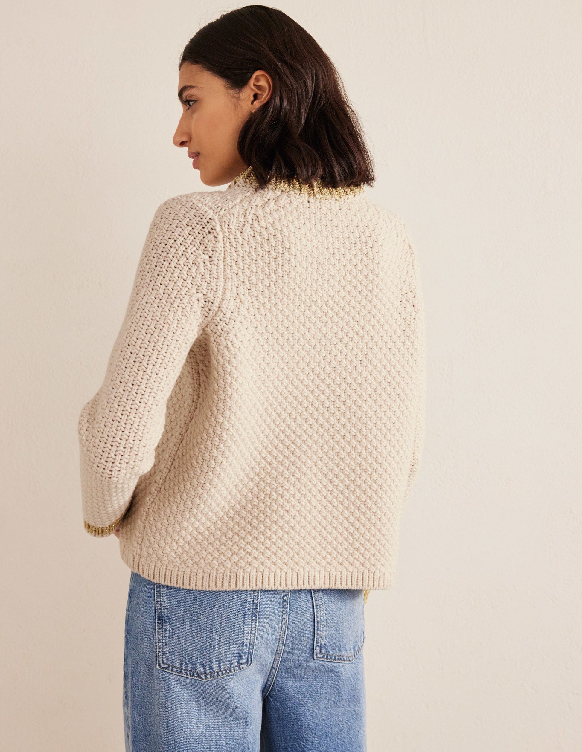 Strukturierter Grobstrickpullover-Lammfell, Gold-3