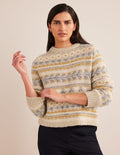 Pull duveteux motif jacquard-Motif jacquard avoine chiné