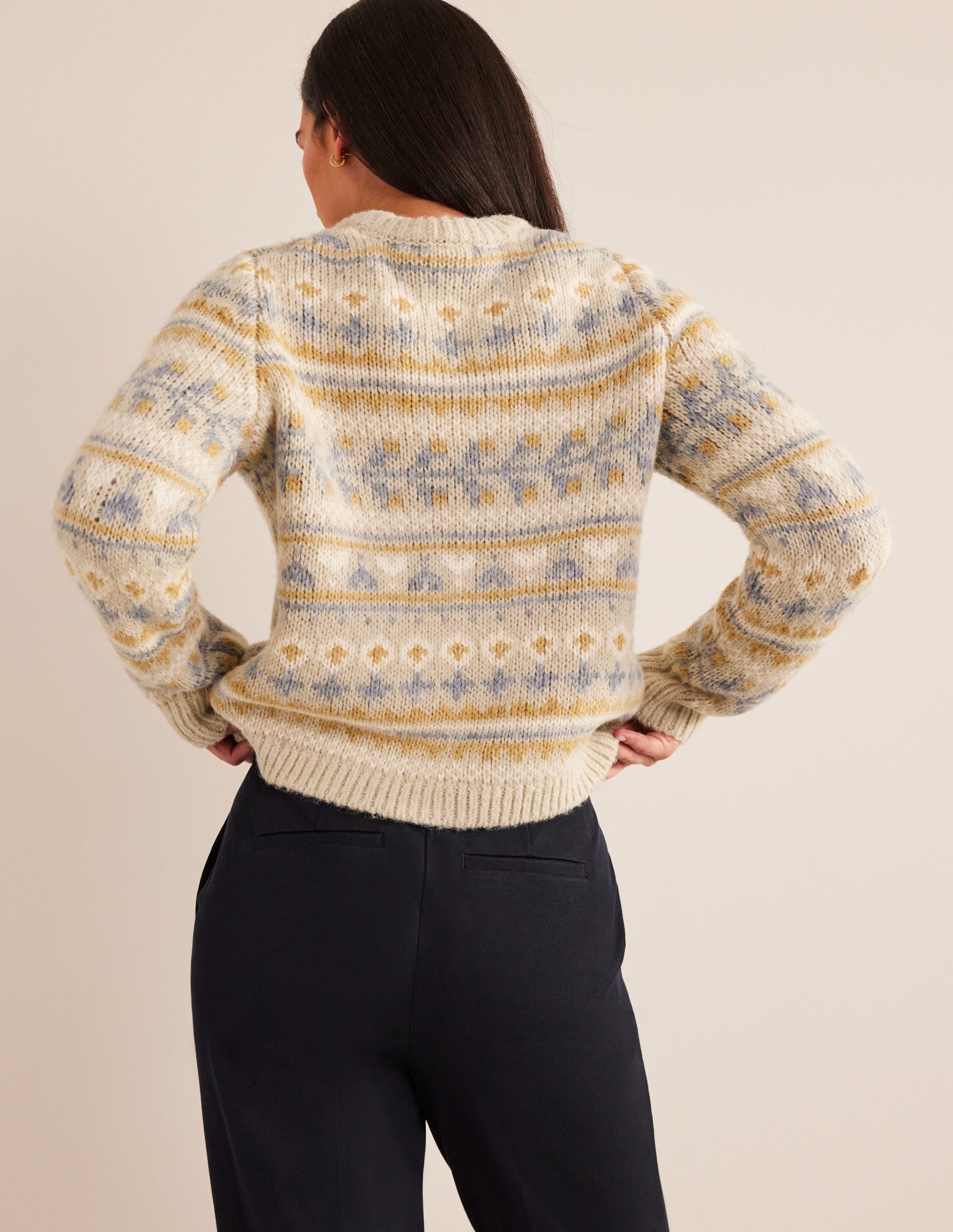 Pull duveteux motif jacquard-Motif jacquard avoine chiné - Image 3
