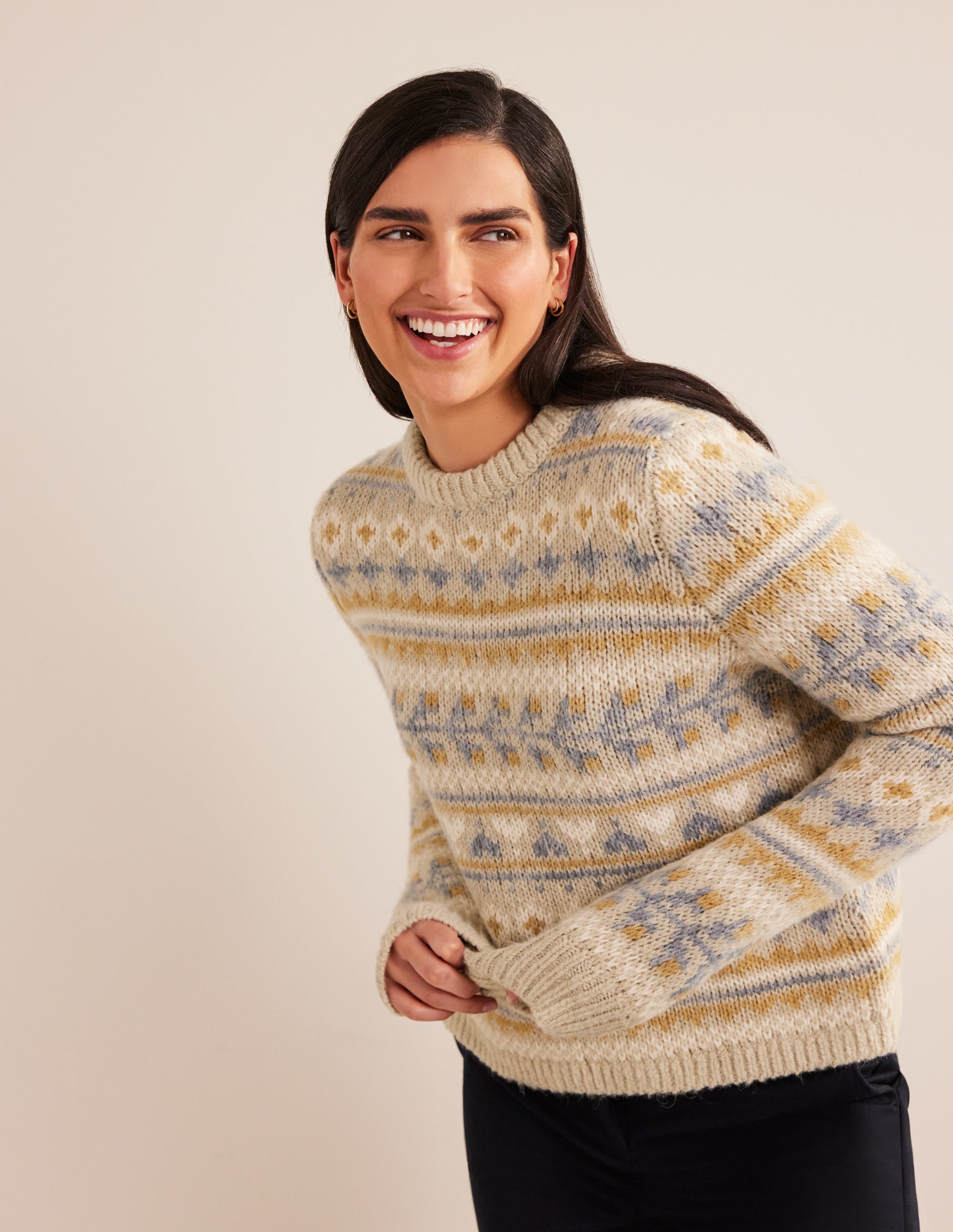 Pull duveteux motif jacquard-Motif jacquard avoine chiné - Image 4