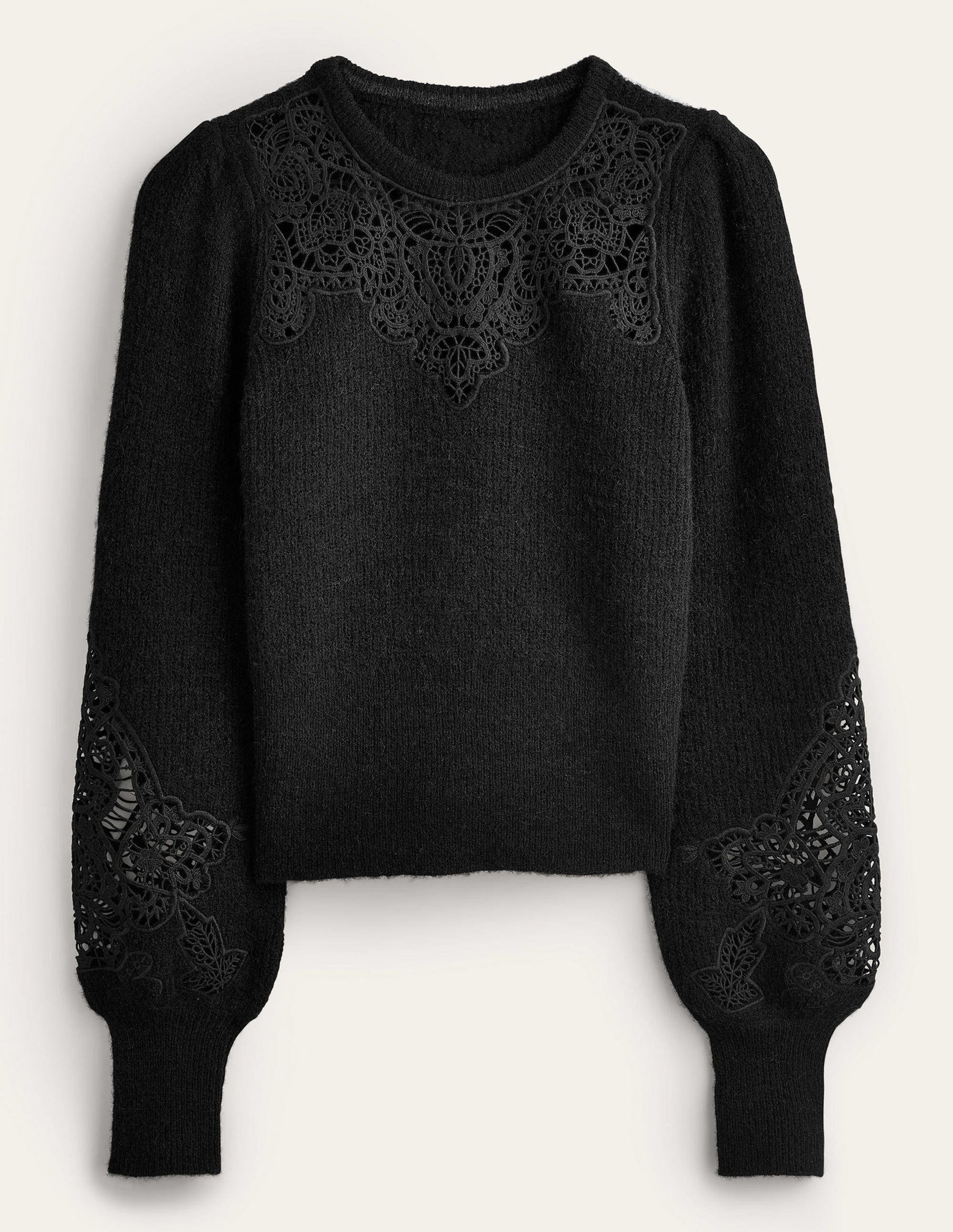 Lace Panel Fluffy Jumper-Black-5