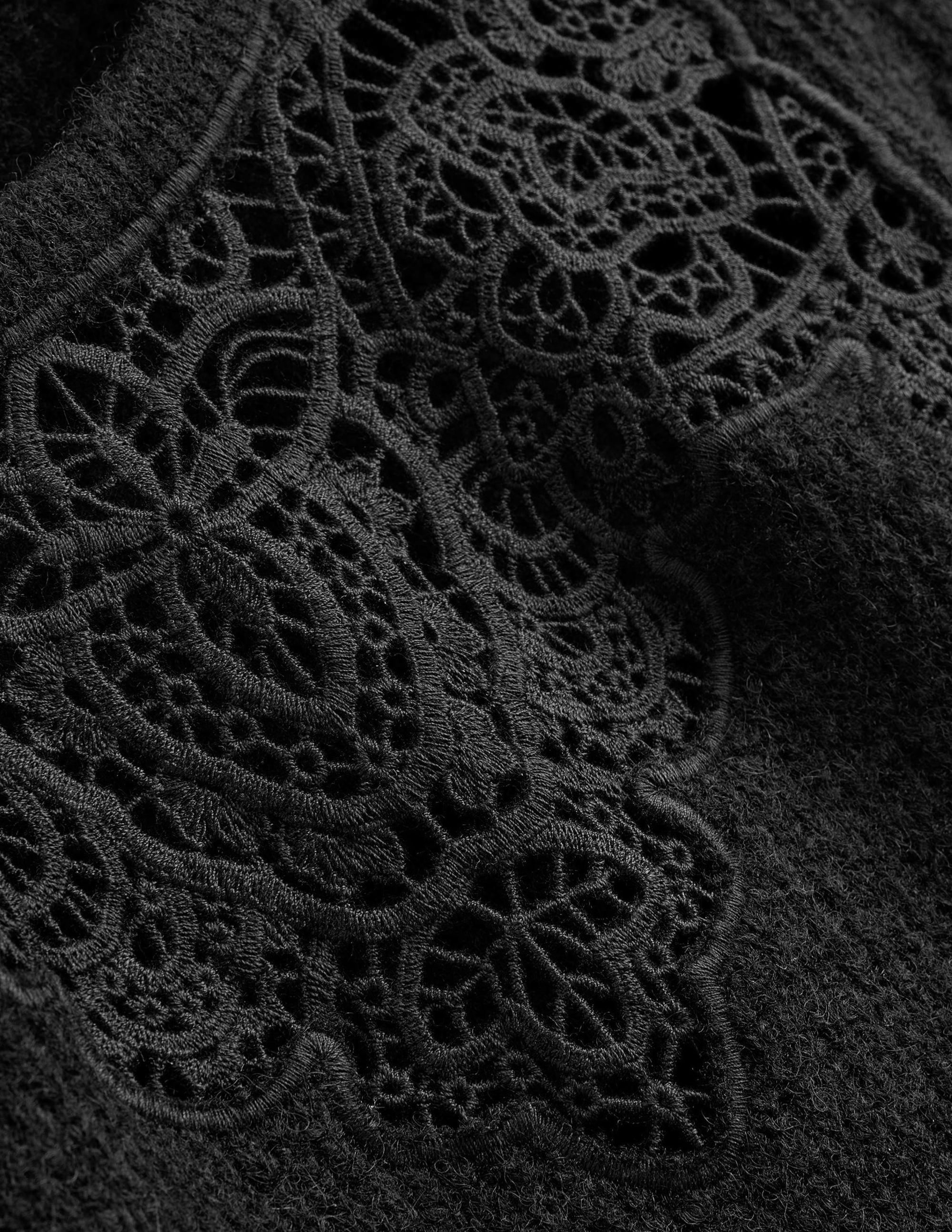 Lace Panel Fluffy Jumper-Black - Image 6