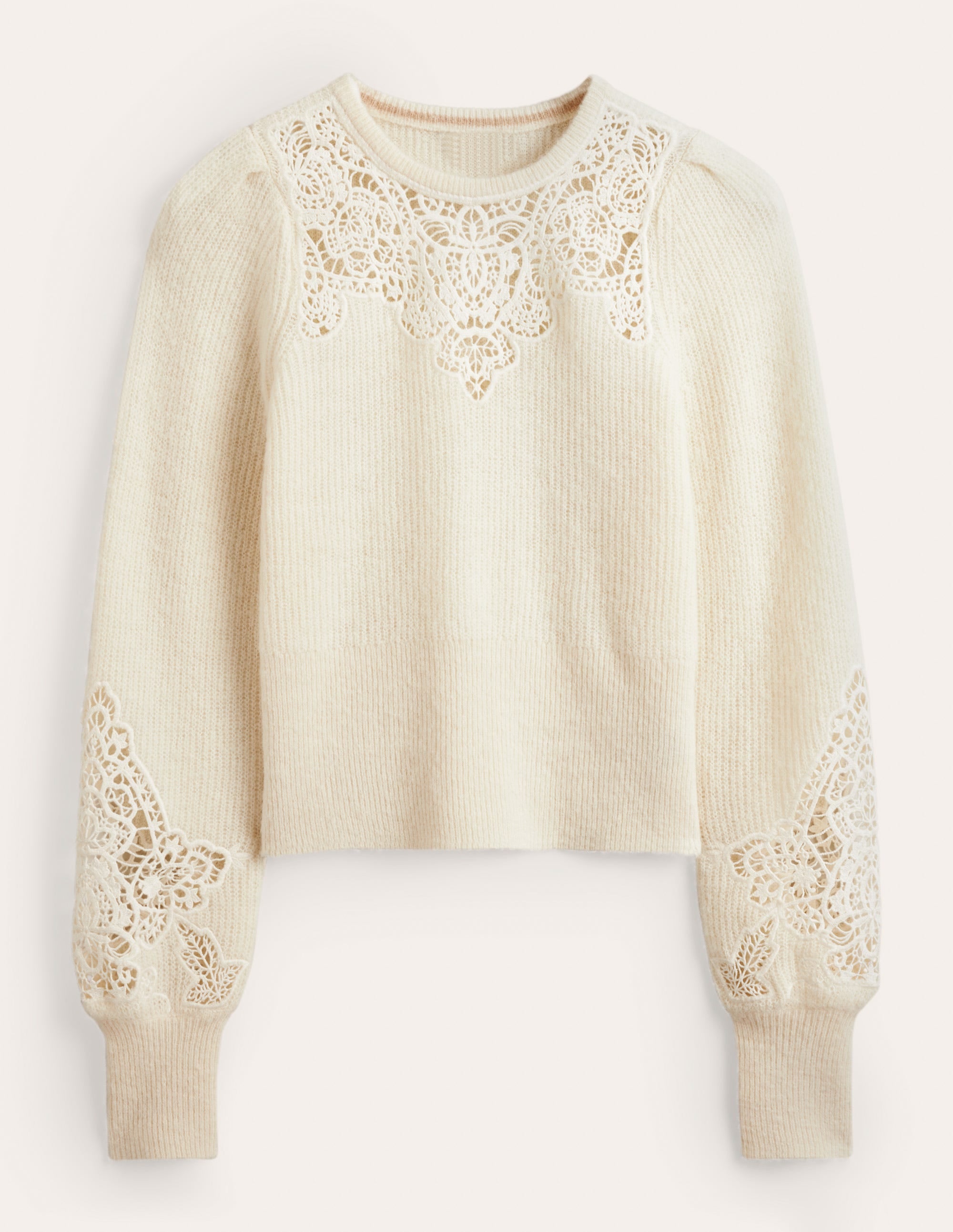 Lace Panel Fluffy Jumper-Ivory - Image 5