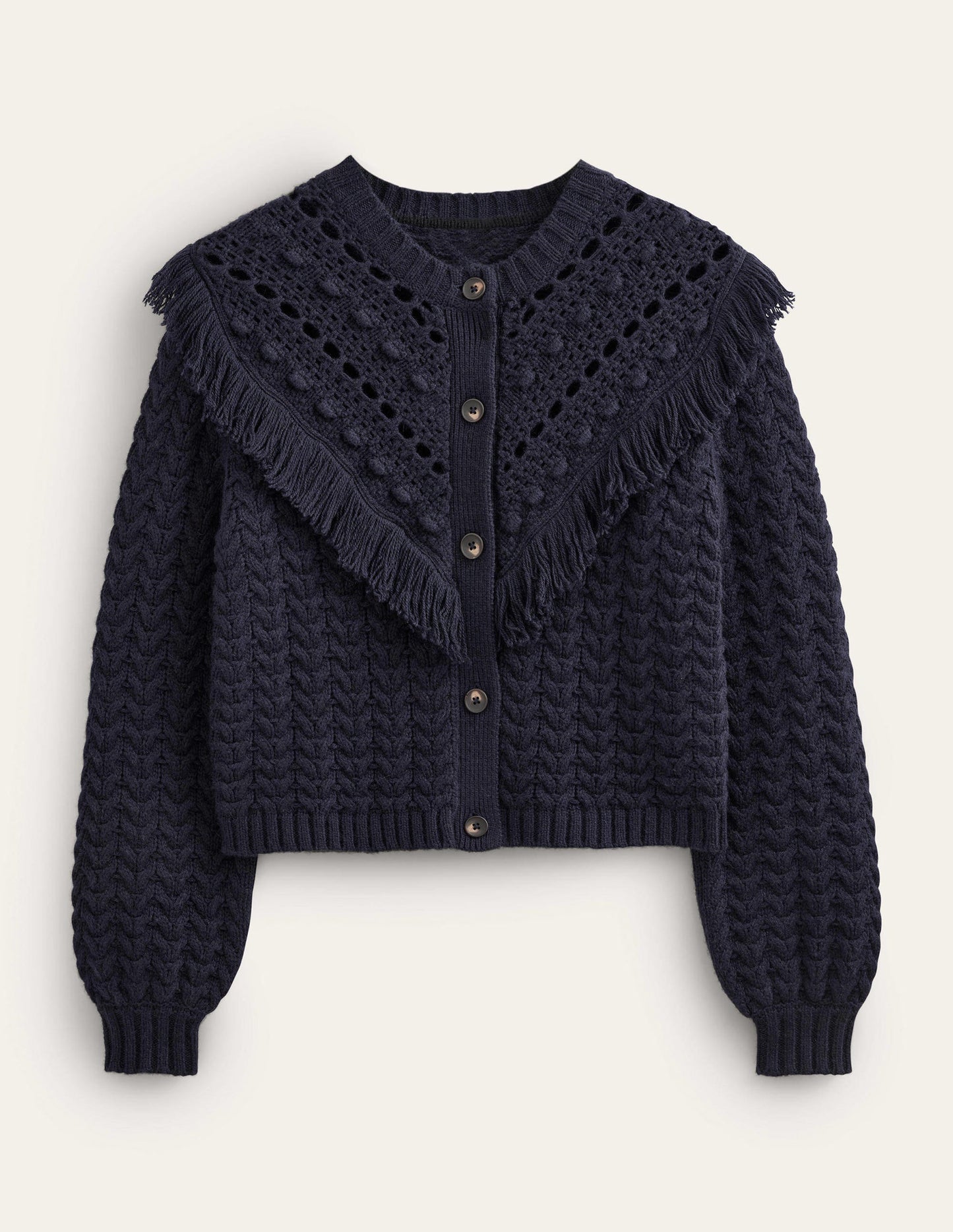 Fringe Detail Cardigan-Navy