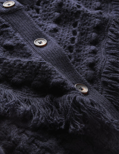 Fringe Detail Cardigan-Navy