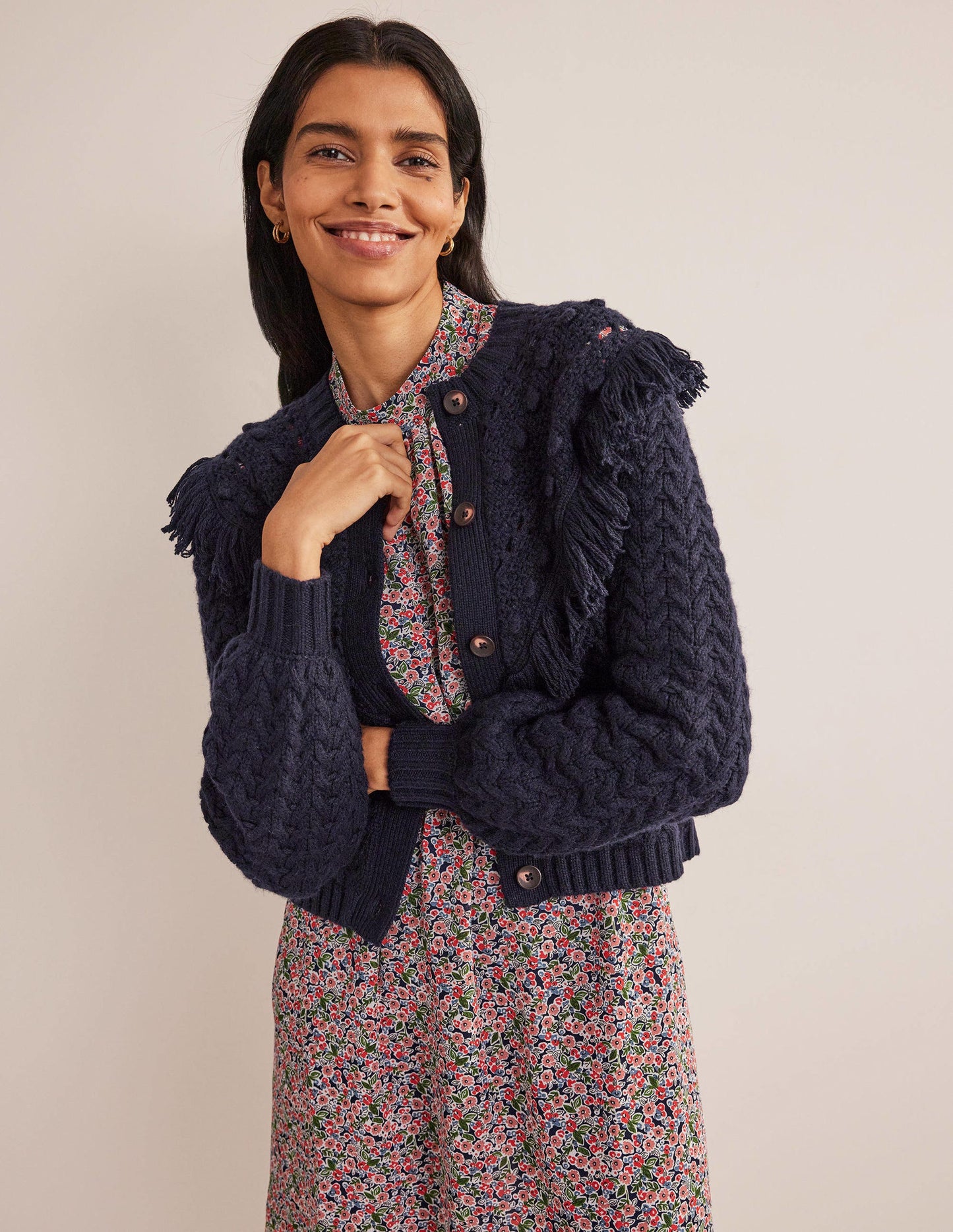 Oversize-Cardigan mit Fransen-Marineblau