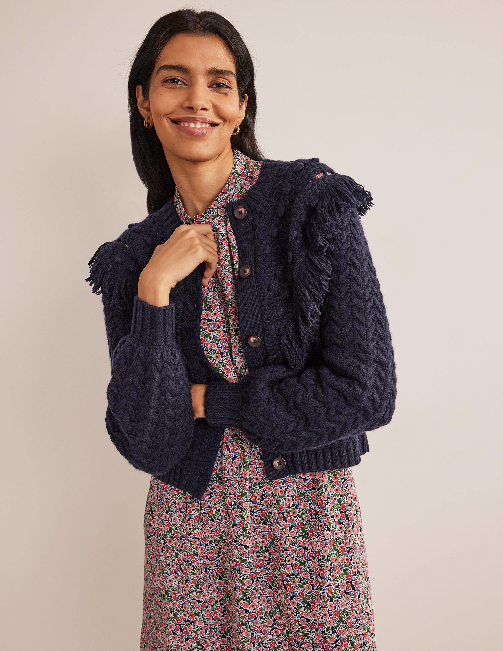 Gilet oversize à franges-Bleu marine - Image 1