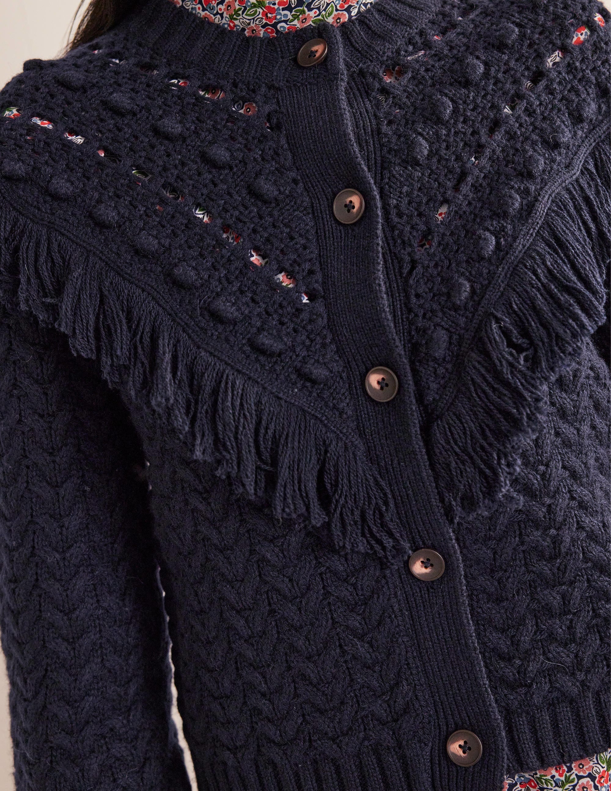 Gilet oversize à franges-Bleu marine - Image 2