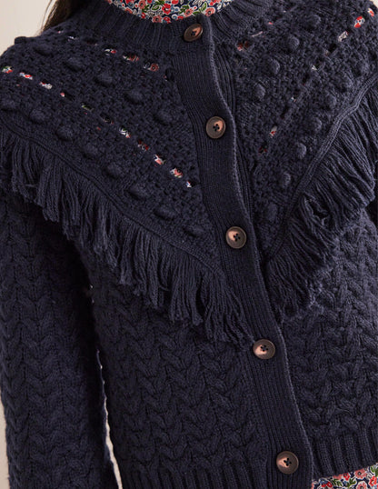 Fringe Detail Cardigan-Navy