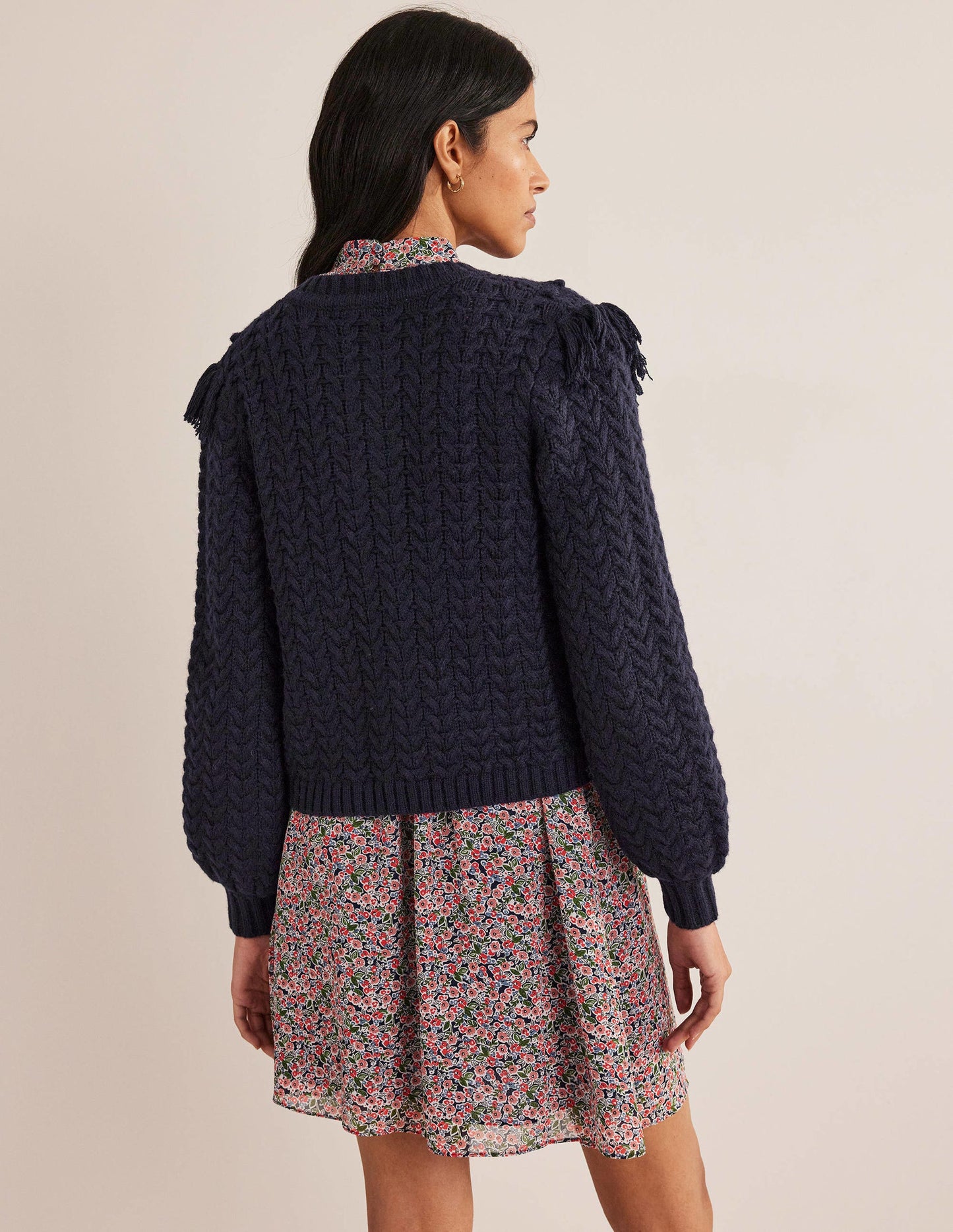 Oversize-Cardigan mit Fransen-Marineblau