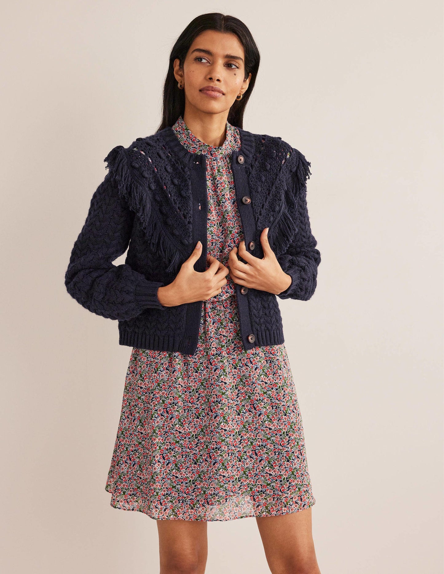 Oversize-Cardigan mit Fransen-Marineblau