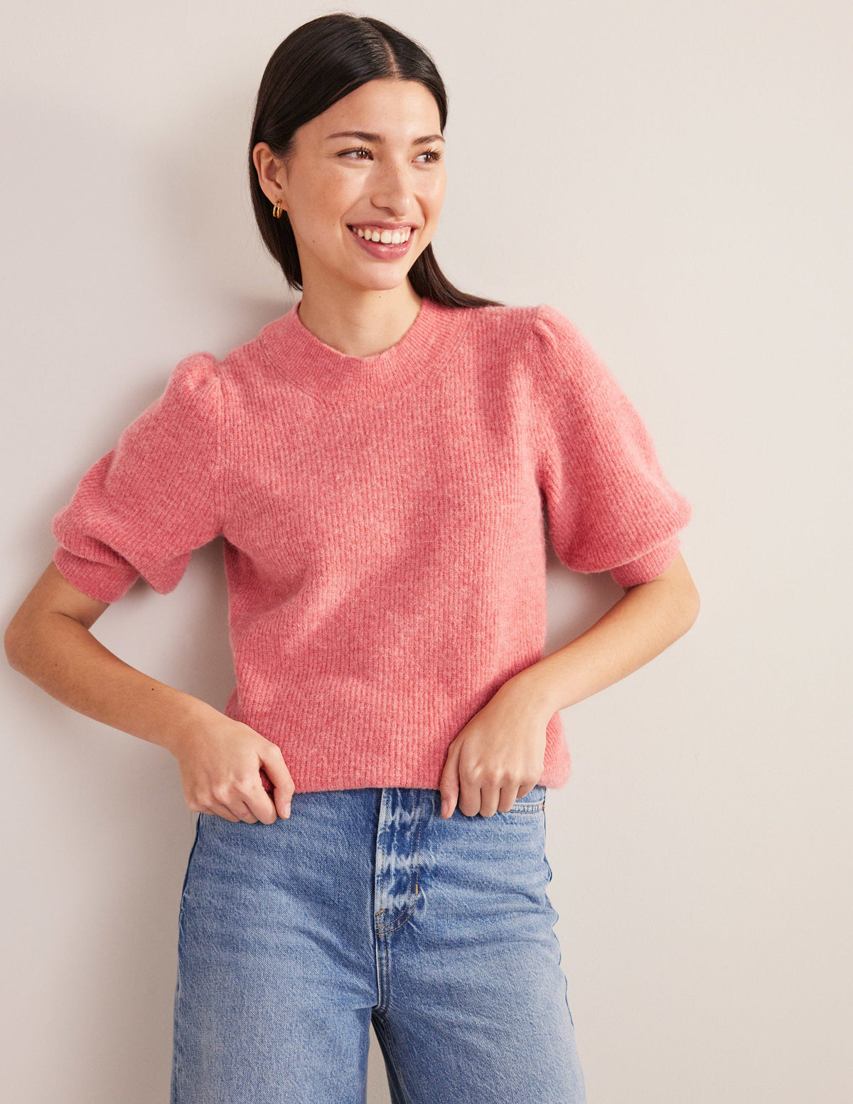 Flauschiges Rippstrick-T-Shirt-Blassrosa-1