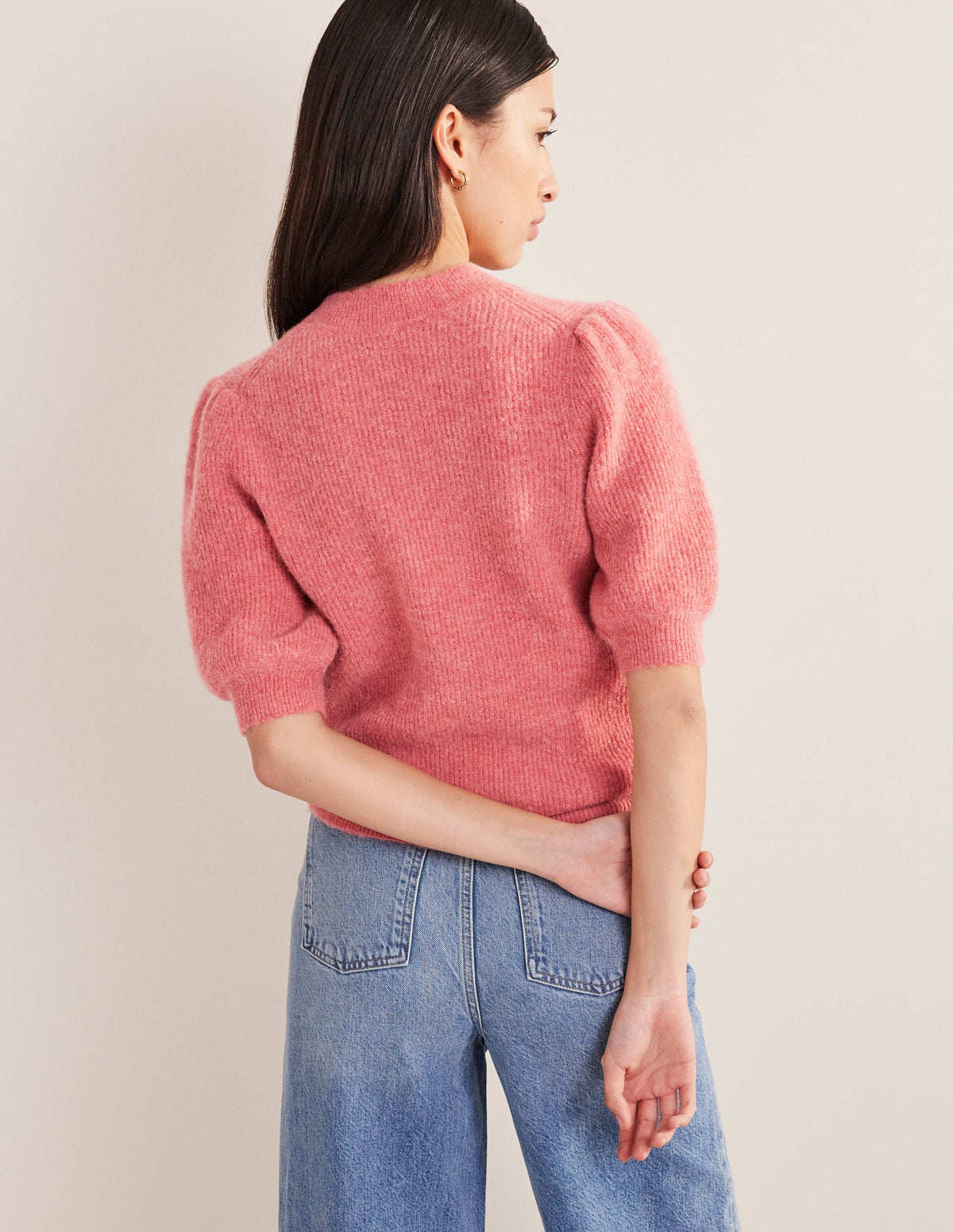 Flauschiges Rippstrick-T-Shirt-Blassrosa - Image 3