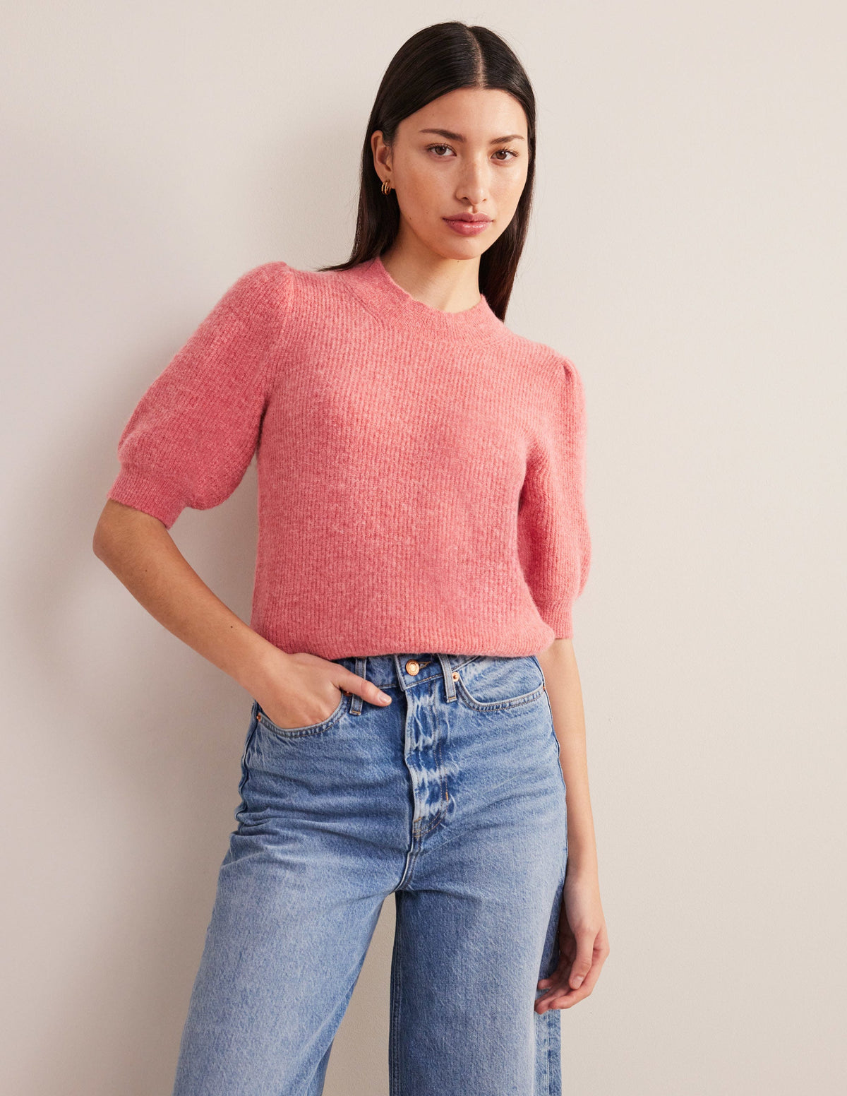 Flauschiges Rippstrick-T-Shirt-Blassrosa - Image 4