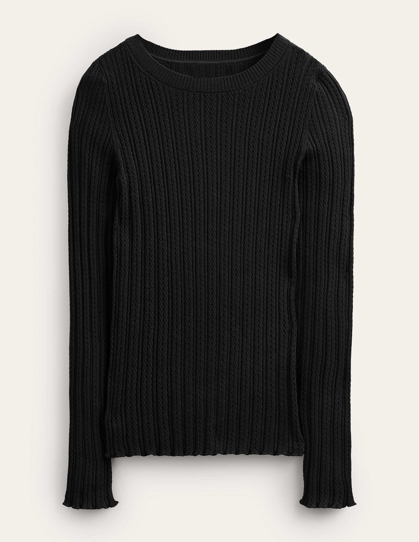 Ribbed Pointelle Top-Black