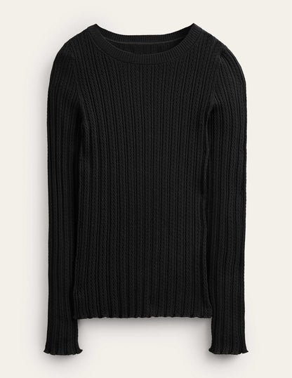 Ribbed Pointelle Top-Black