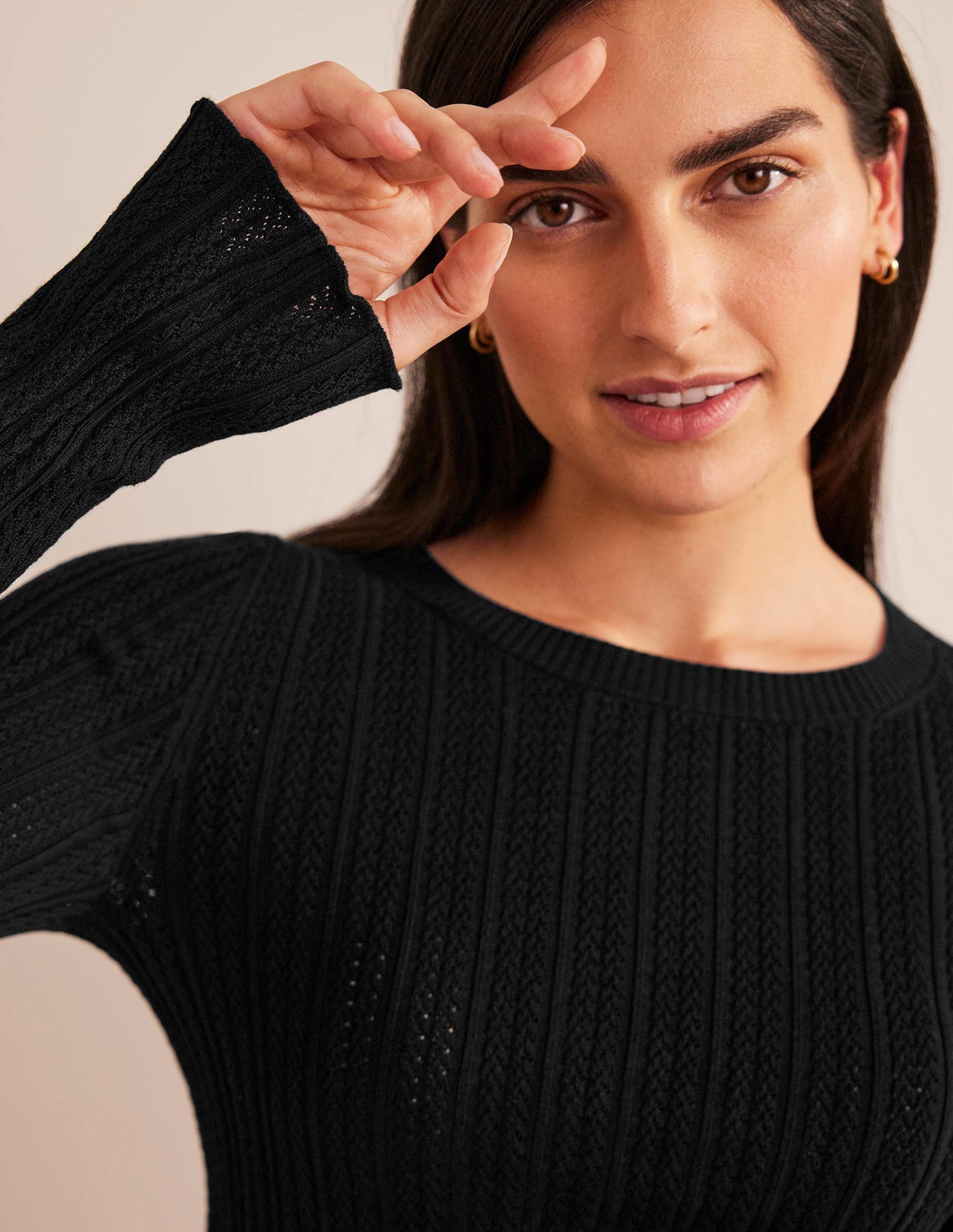 Ribbed Pointelle Top-Black