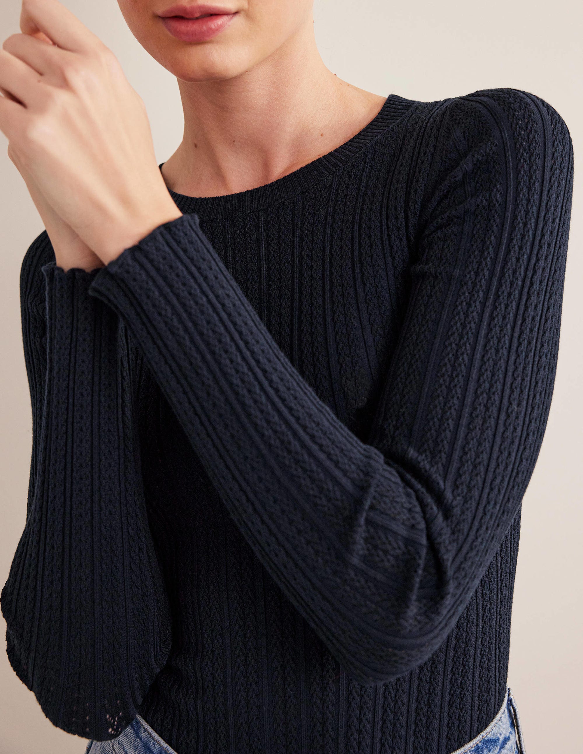 T-shirt côtelé à manches longues-Bleu marine - Image 2