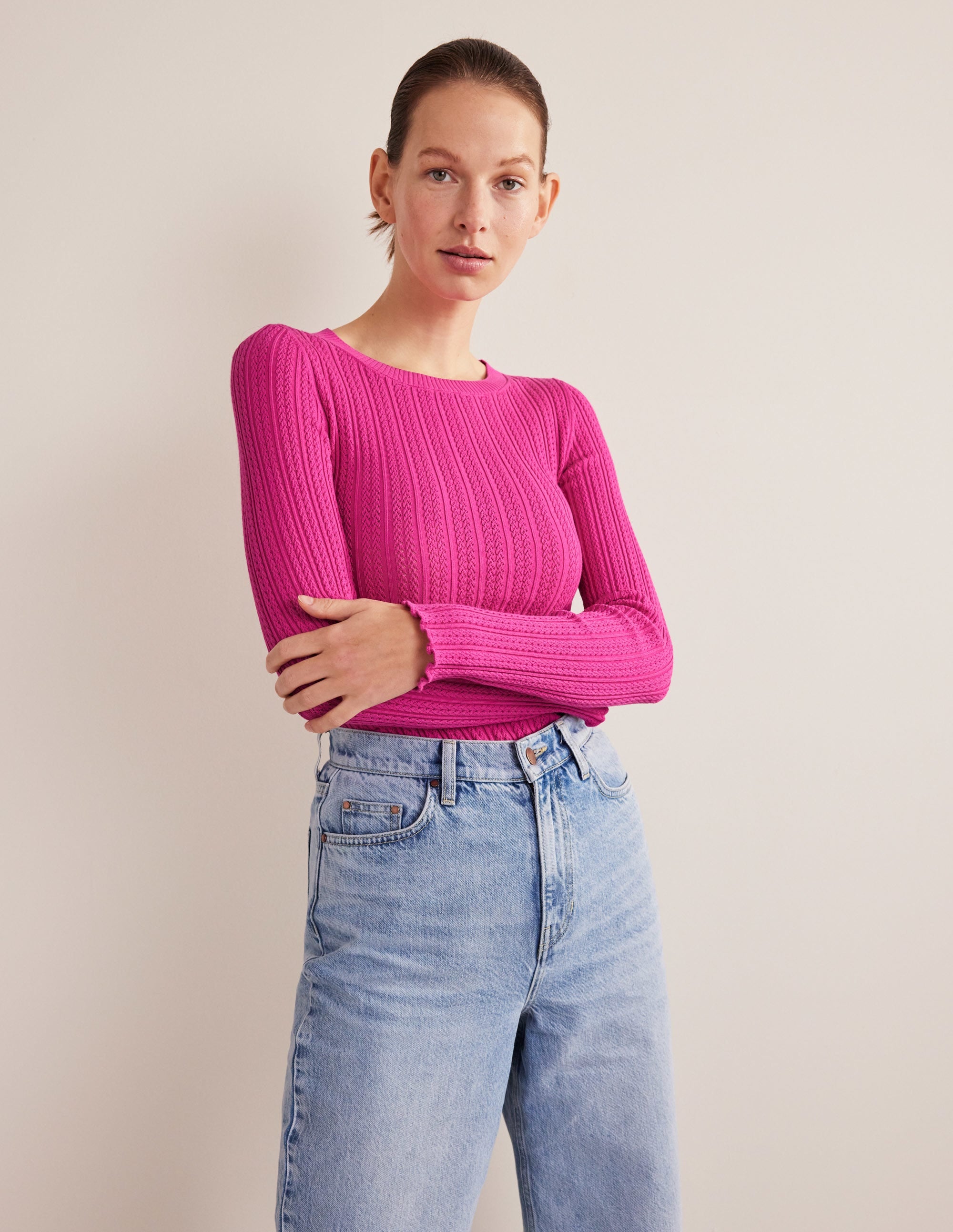 Langärmliges Rippstrickoberteil-Magenta - Image 1