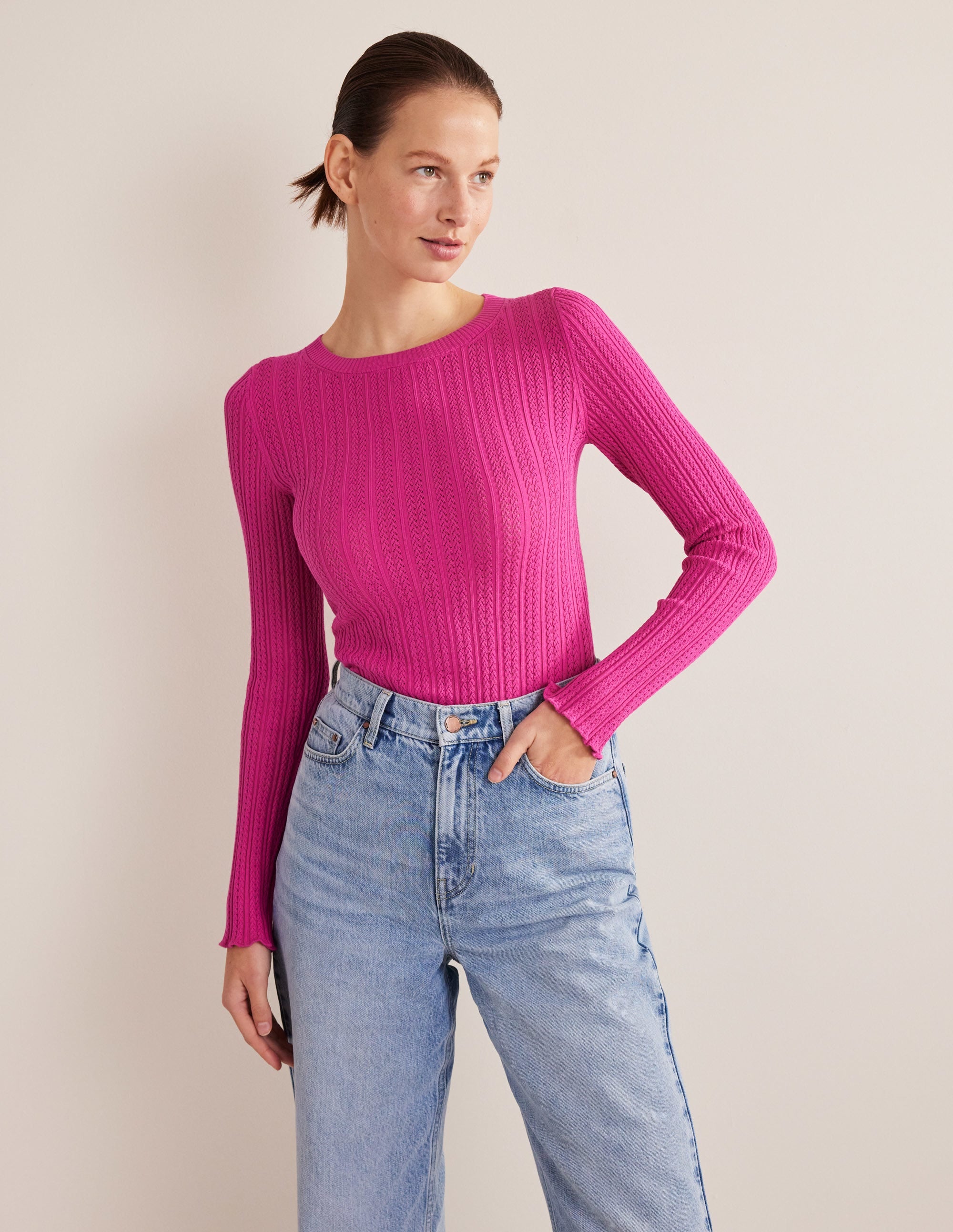 Langärmliges Rippstrickoberteil-Magenta - Image 4