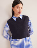 Rippstrickpullunder aus Wolle-Marineblau