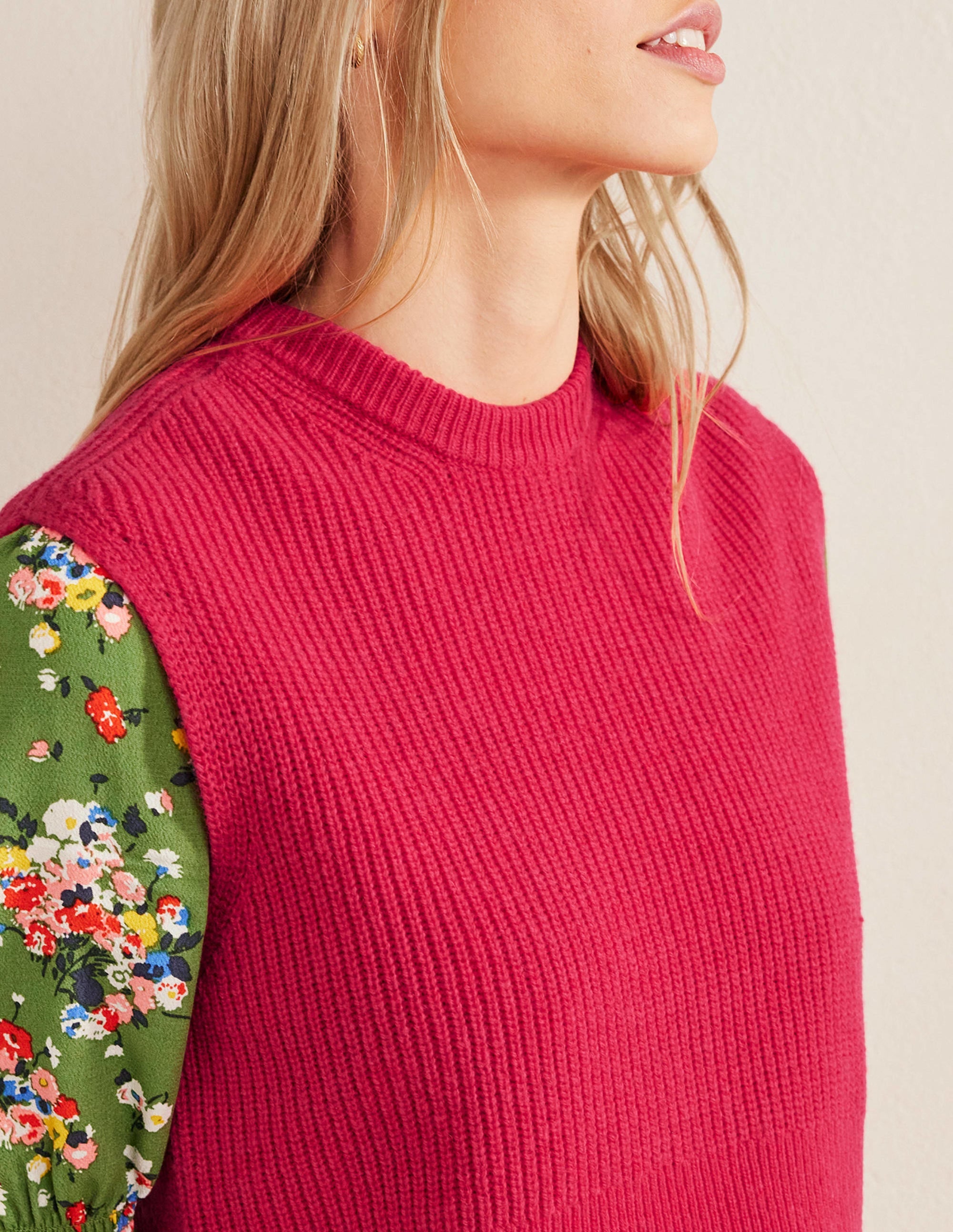 Rippstrickpullunder aus Wolle-Dunkelrosa - Image 2