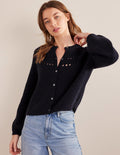 Fluffy Ruffle Cardigan-Navy