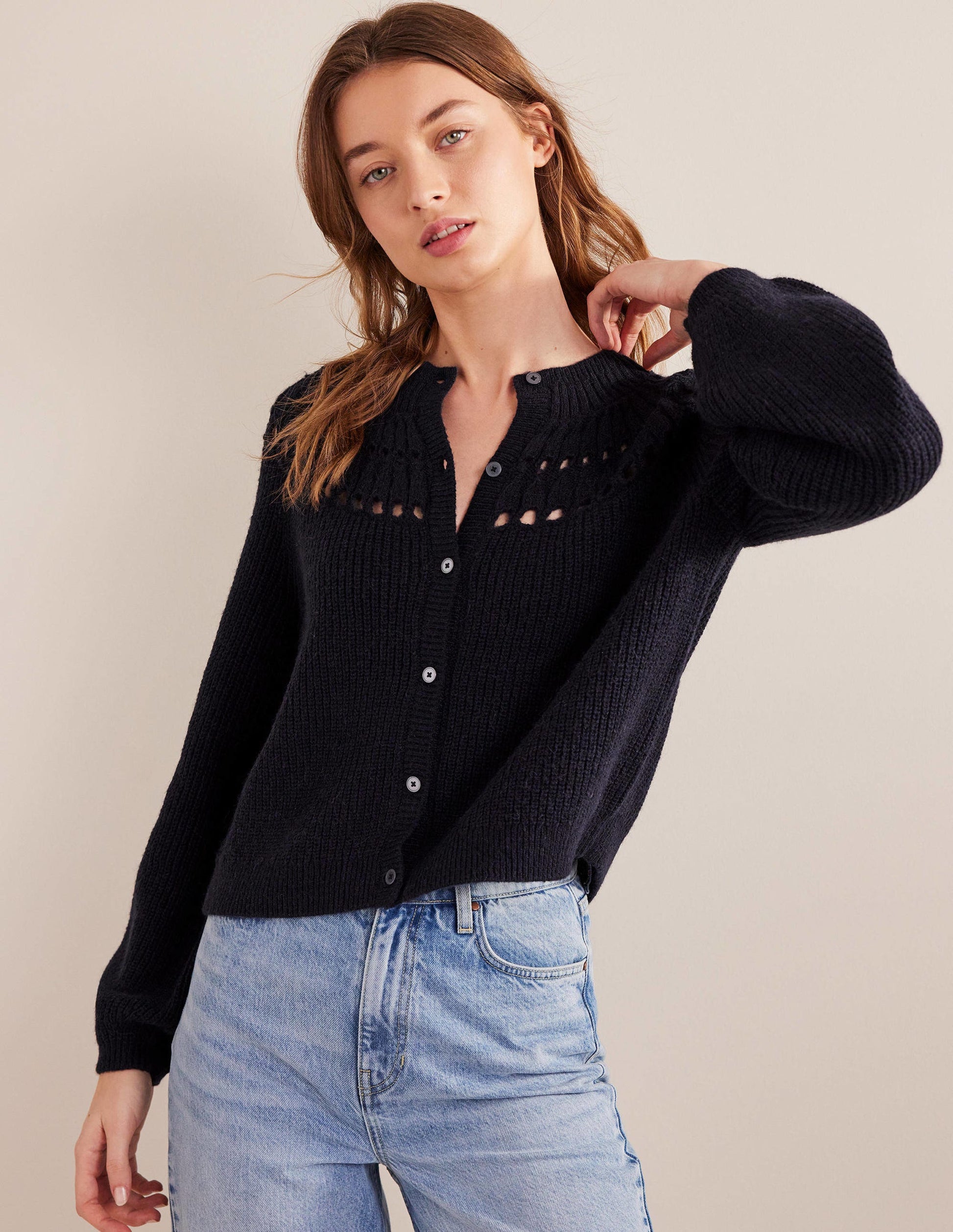 Fluffy Ruffle Cardigan-Navy-1