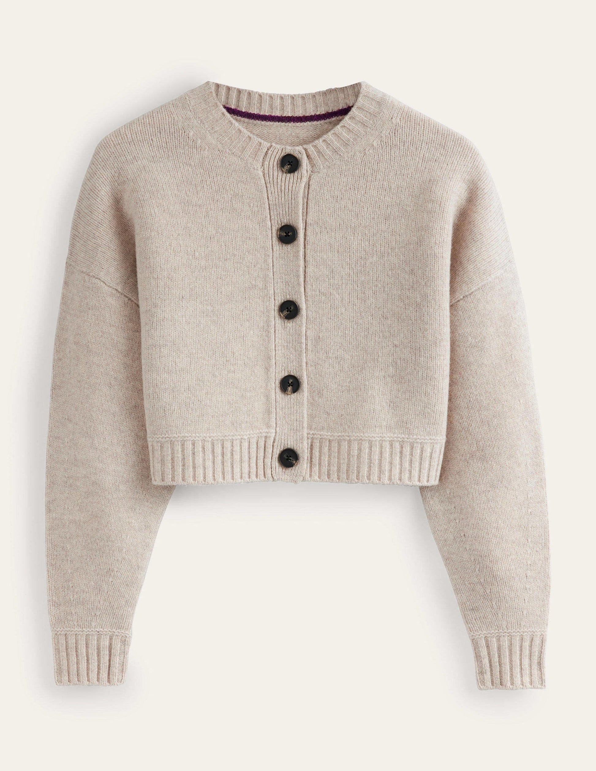 Kurz geschnittener Cardigan aus gebürsteter Wolle-Hellbeige Melange-5