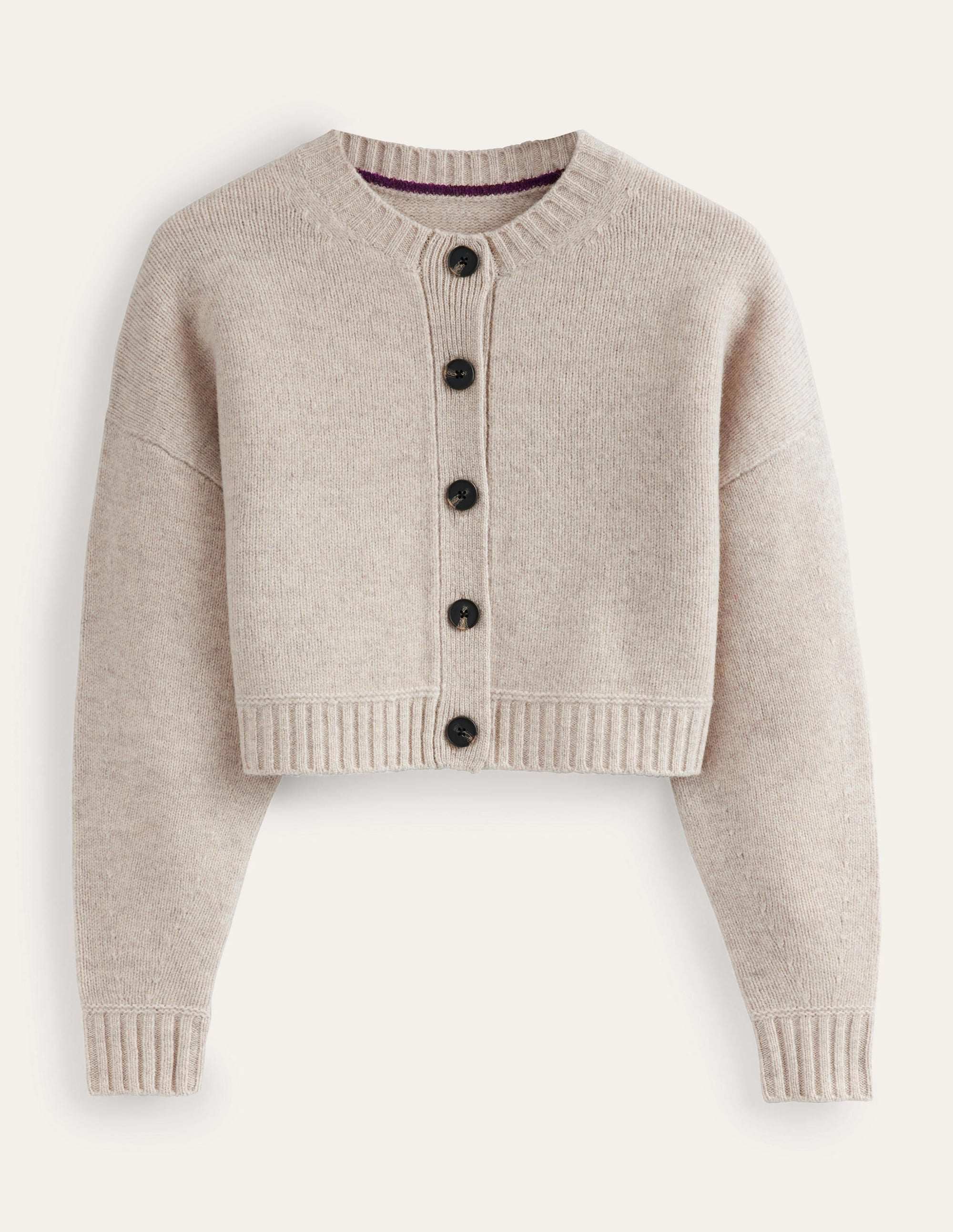 Kurz geschnittener Cardigan aus gebürsteter Wolle-Hellbeige Melange - Image 5