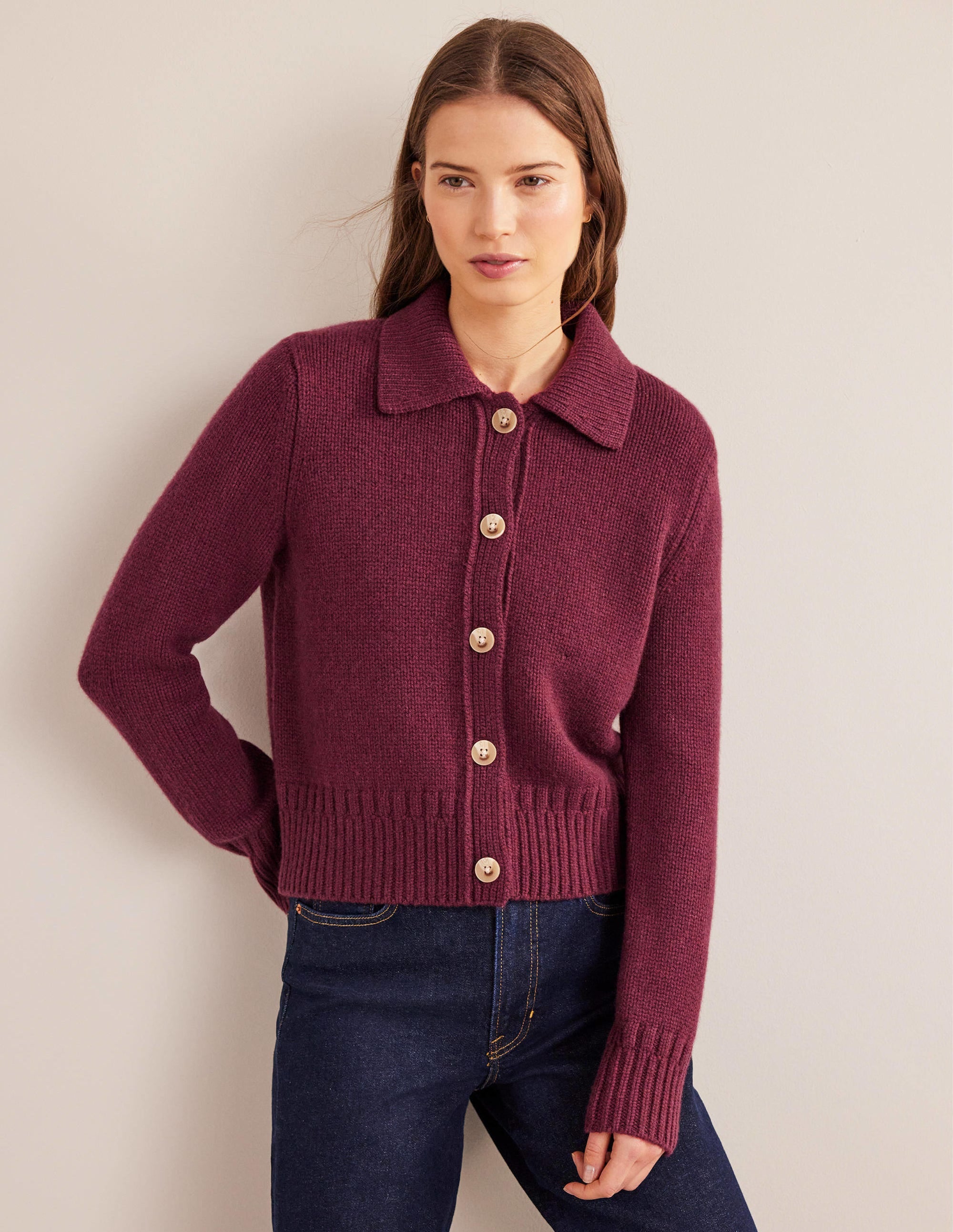 Kaschmircardigan mit Kragen-Glühweinrot Melange - Image 1