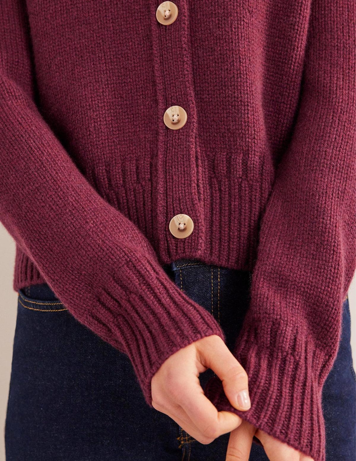 Kaschmircardigan mit Kragen-Glühweinrot Melange - Image 4