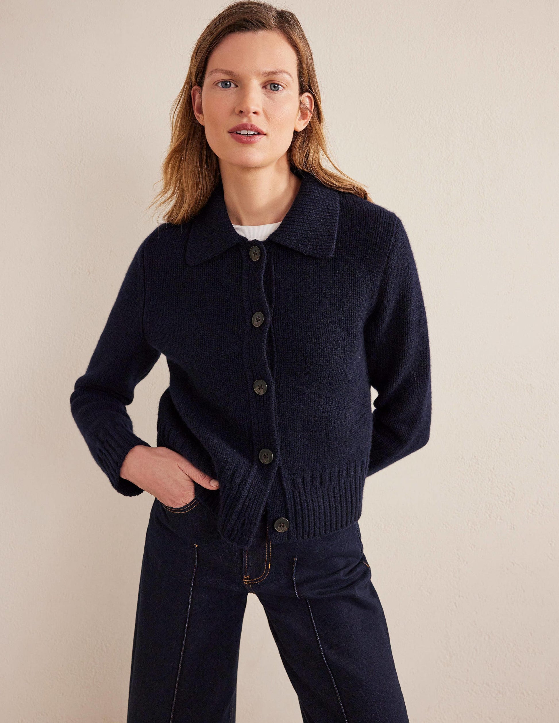 Kaschmircardigan mit Kragen-Marineblau-1