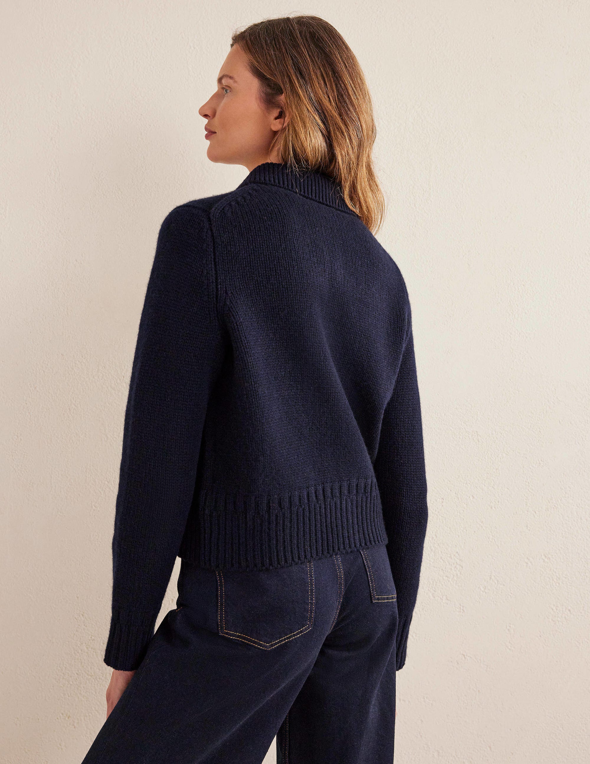 Kaschmircardigan mit Kragen-Marineblau - Image 3