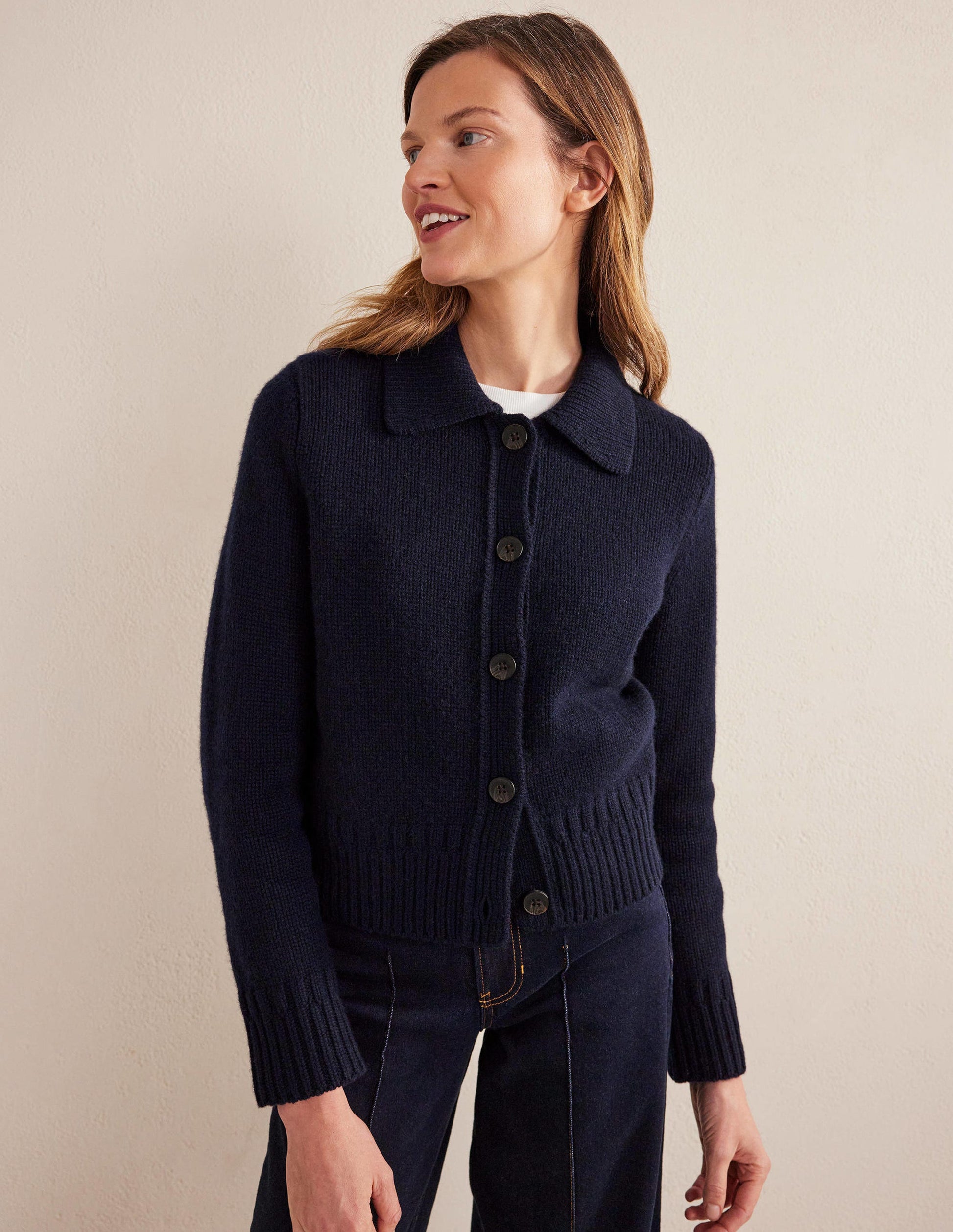 Kaschmircardigan mit Kragen-Marineblau-4