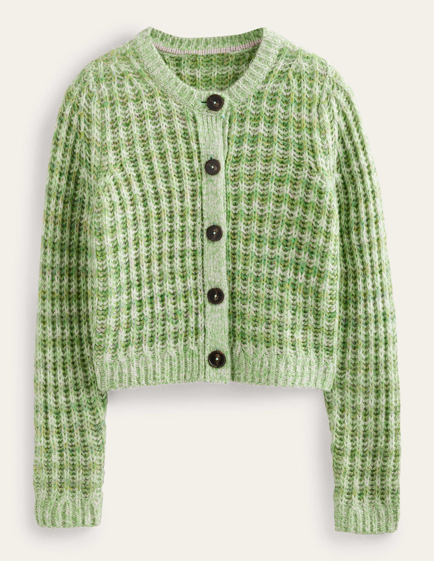 Flauschiger Cardigan mit breiten Rippbündchen-Grün Meliert