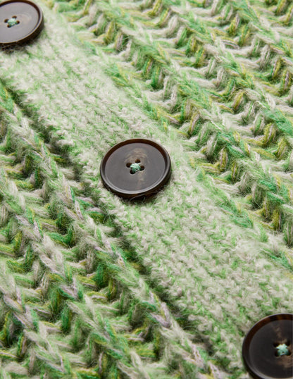 Flauschiger Cardigan mit breiten Rippbündchen-Grün Meliert